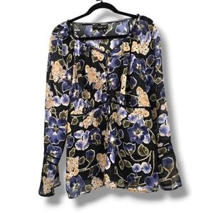 Venezia Black Floral Long Sleeve Sheer Blouse Top Women's‎ Size 18/20